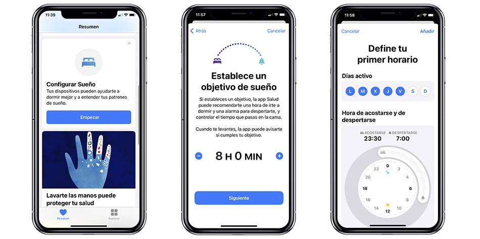 como configurar horario sueño app salud ios 14